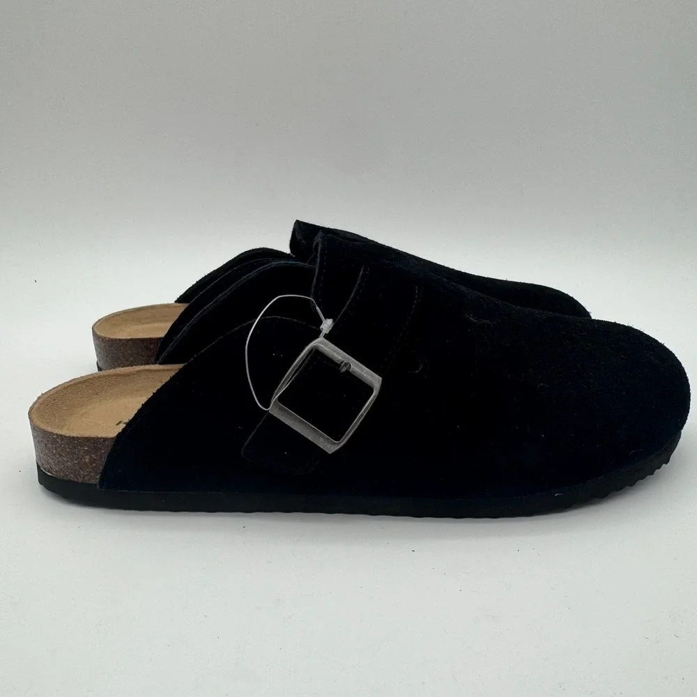 Khombu Damian Mens Mule Black Suede Clog Buckle Slip On Shoes Size‎ NEW
